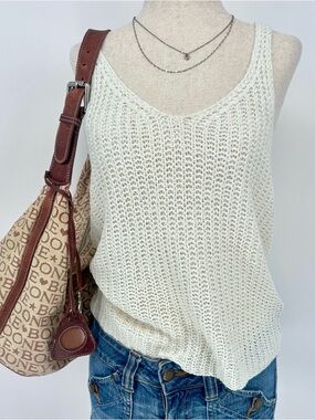 Cream Open Knit Tank Top Boho Lightweight Sheer Crochet Summer